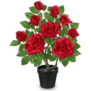 Red Fake Artificial Faux Silk Rose Flowers Potted Tree Pot Plant Home Decor